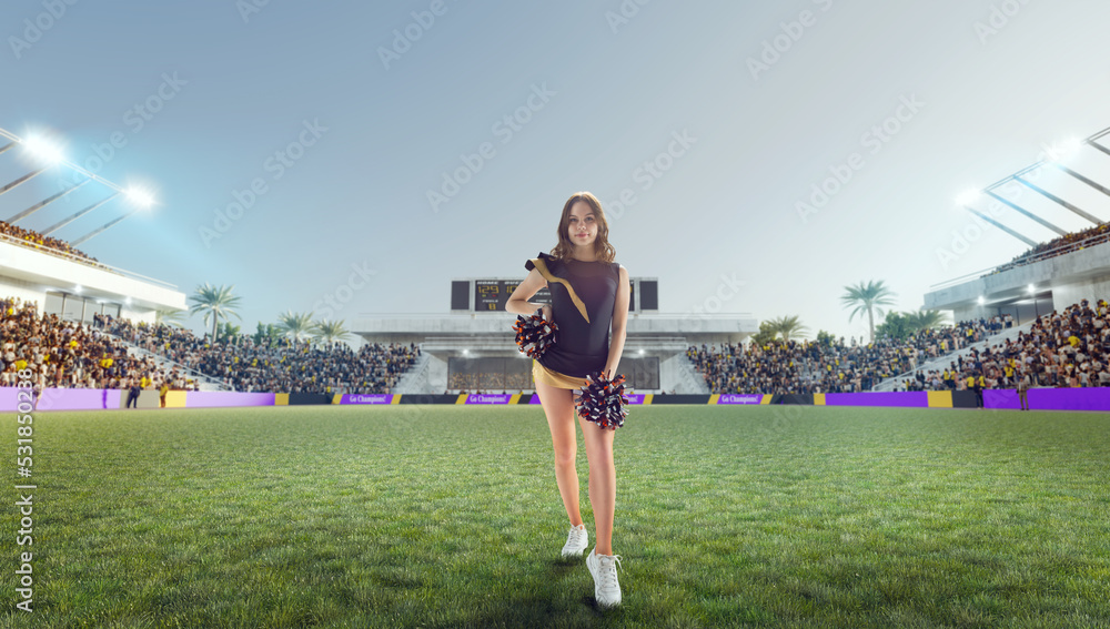 Group of cheerleaders in action on  stadium