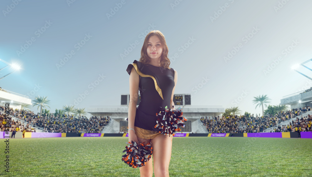 Group of cheerleaders in action on  stadium