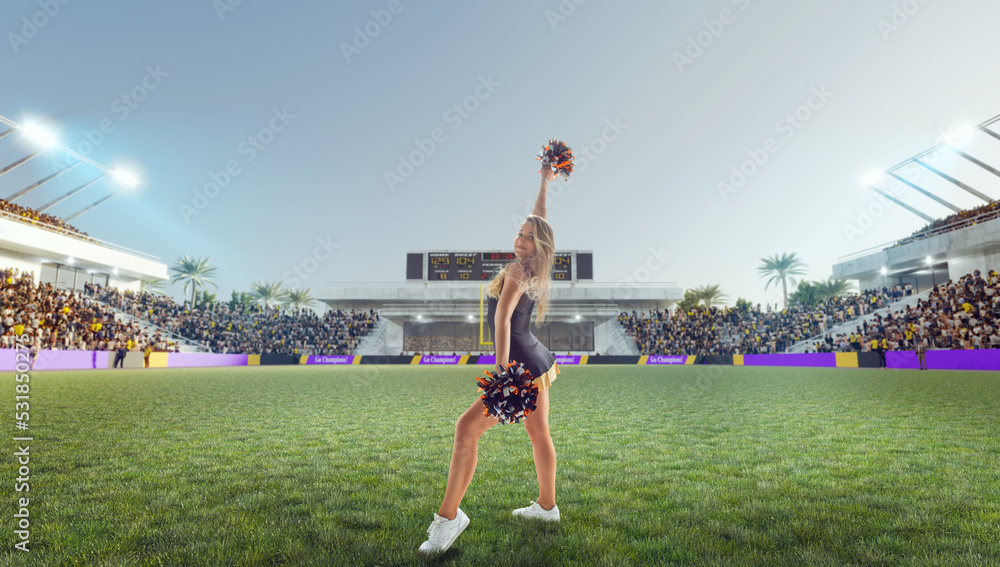 Group of cheerleaders in action on  stadium