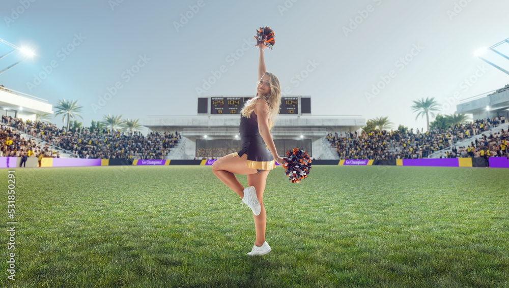 Group of cheerleaders in action on  stadium