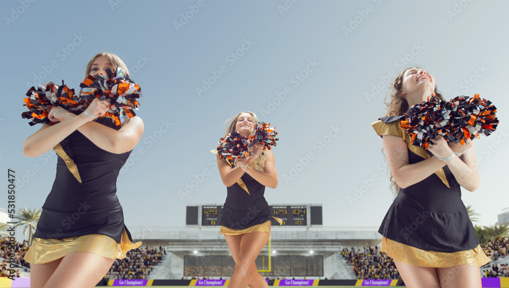 Group of cheerleaders in action on  stadium