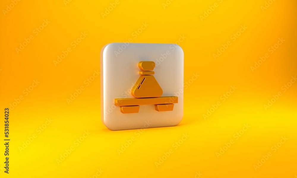 Gold Dumpling on cutting board icon isolated on yellow background. Traditional chinese dish. Silver 