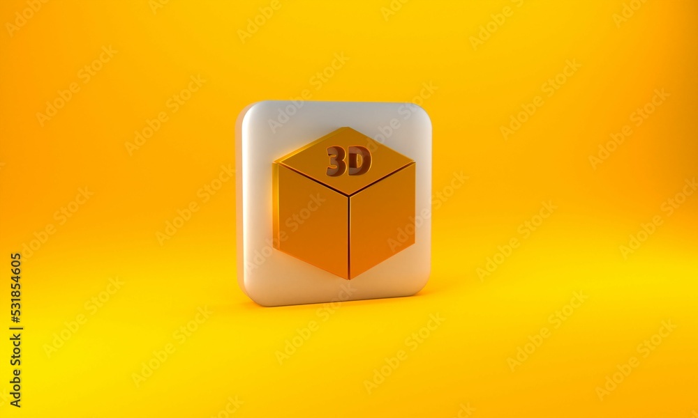 Gold Isometric cube icon isolated on yellow background. Geometric cubes solid icon. 3D square sign. 