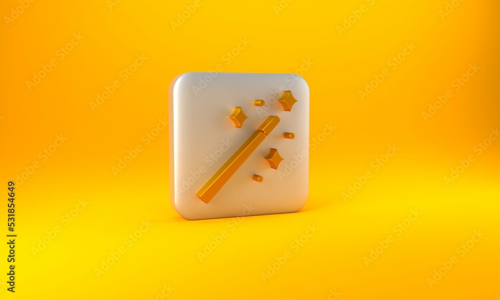 Gold Magic wand icon isolated on yellow background. Star shape magic accessory. Magical power. Silve