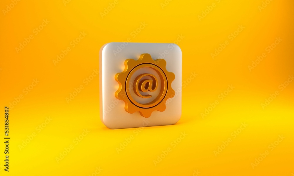 Gold Mail and e-mail icon isolated on yellow background. Envelope symbol e-mail. Email message sign.