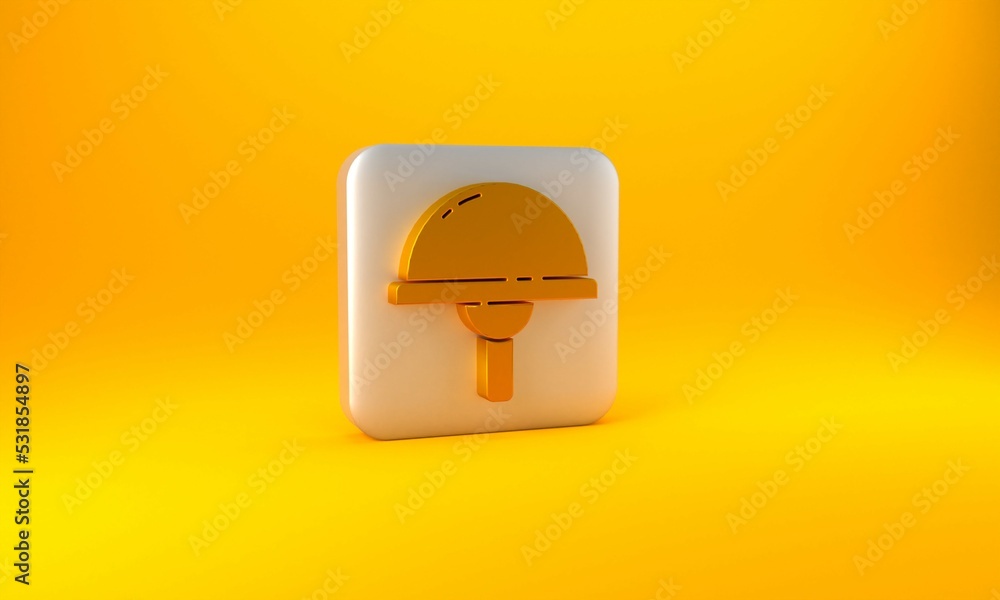 Gold Light emitting diode icon isolated on yellow background. Semiconductor diode electrical compone