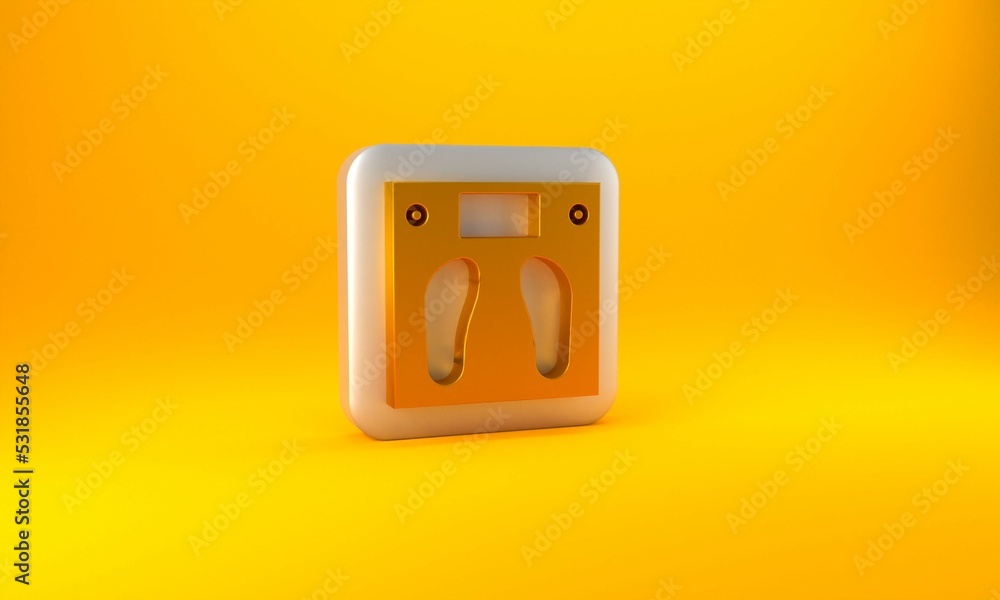 Gold Bathroom scales icon isolated on yellow background. Weight measure Equipment. Weight Scale fitn