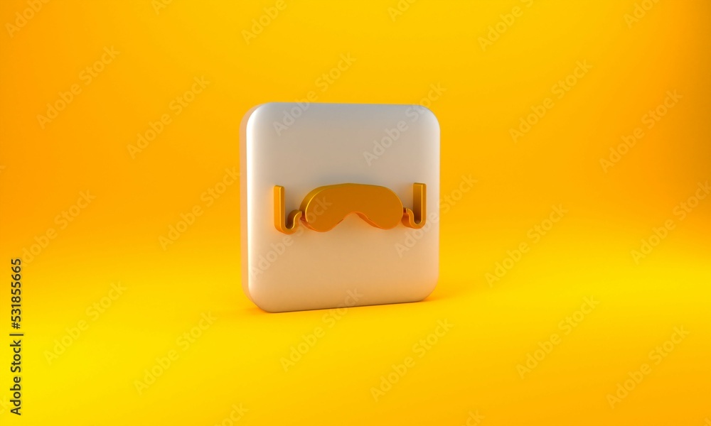 Gold Eye sleep mask icon isolated on yellow background. Silver square button. 3D render illustration