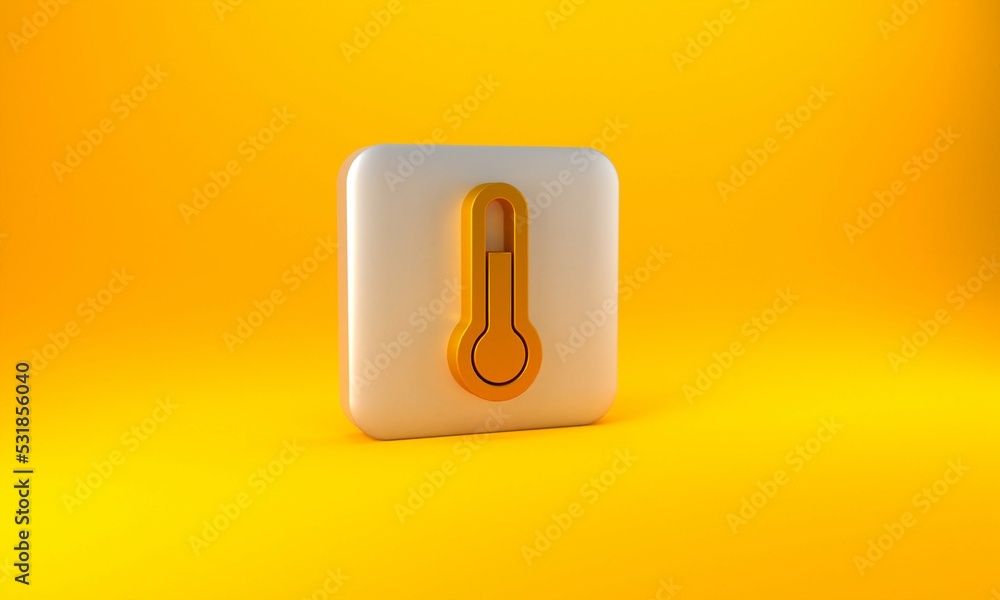 Gold Meteorology thermometer measuring icon isolated on yellow background. Thermometer equipment sho