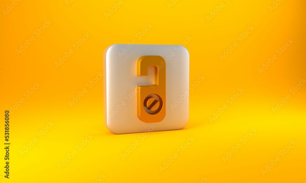 Gold Please do not disturb icon isolated on yellow background. Hotel Door Hanger Tags. Silver square