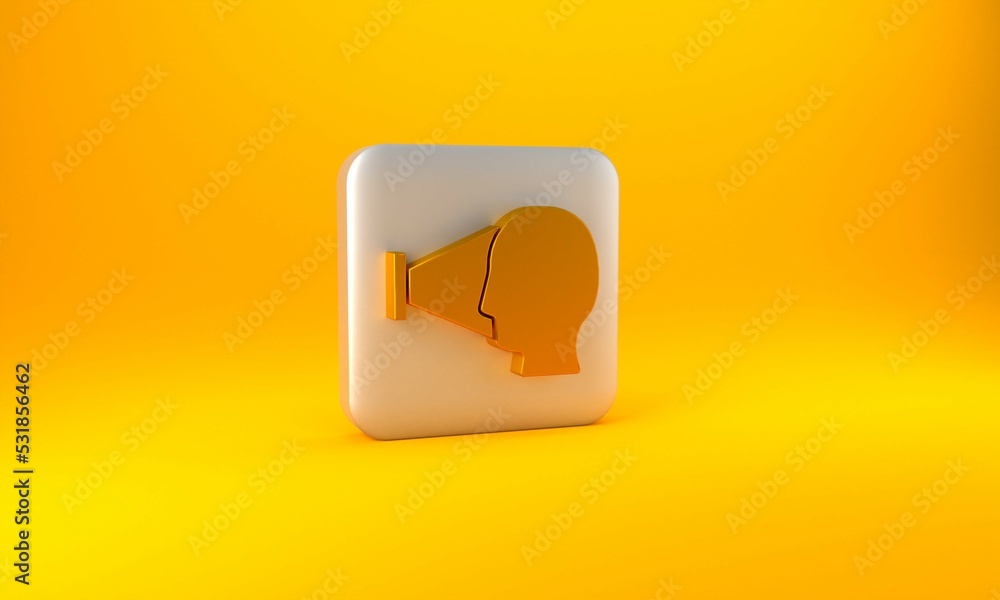 Gold Face recognition icon isolated on yellow background. Face identification scanner icon. Facial i