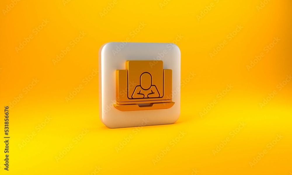 Gold Online psychological counseling distance icon isolated on yellow background. Psychotherapy, psy