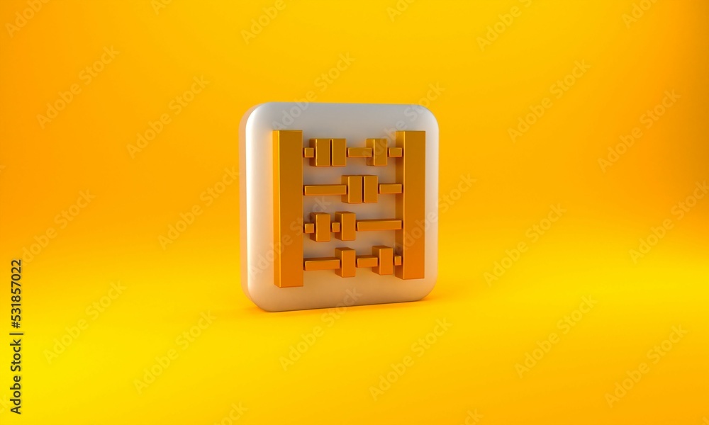 Gold Abacus icon isolated on yellow background. Traditional counting frame. Education sign. Mathemat