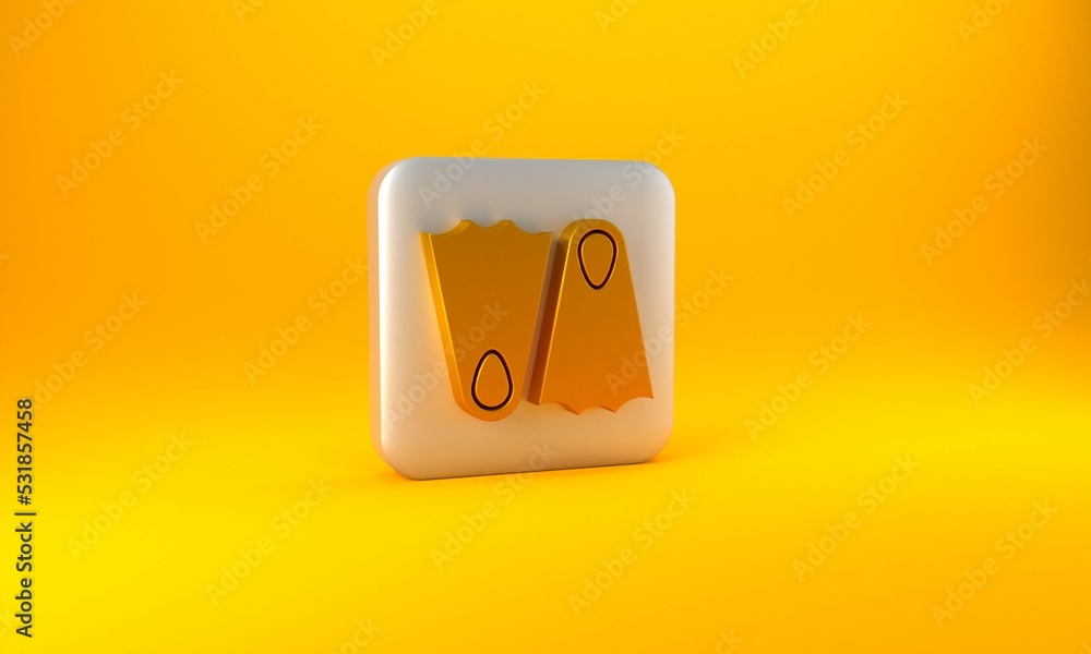 Gold Rubber flippers for swimming icon isolated on yellow background. Diving equipment. Extreme spor