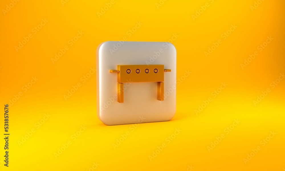 Gold Hockey table icon isolated on yellow background. Silver square button. 3D render illustration