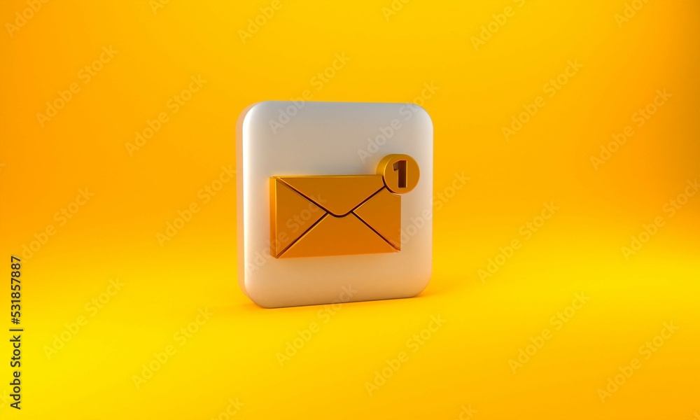 Gold Envelope icon isolated on yellow background. Received message concept. New, email incoming mess