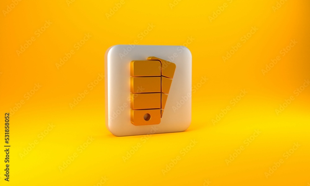 Gold Palette icon isolated on yellow background. Silver square button. 3D render illustration