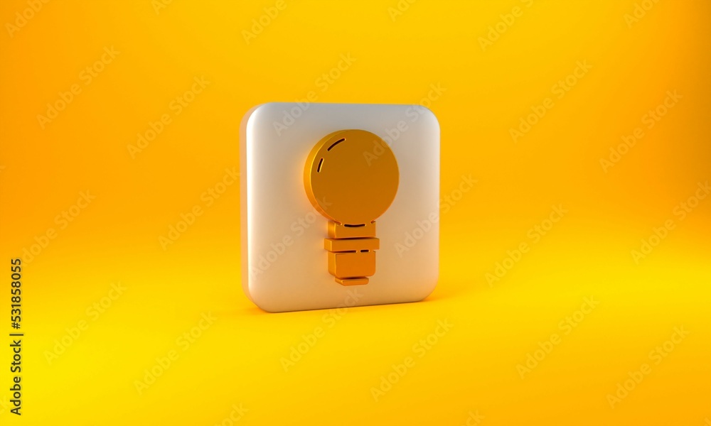 Gold Light bulb with concept of idea icon isolated on yellow background. Energy and idea symbol. Ins