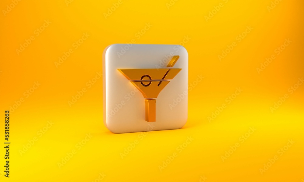 Gold Martini glass icon isolated on yellow background. Cocktail icon. Wine glass icon. Silver square