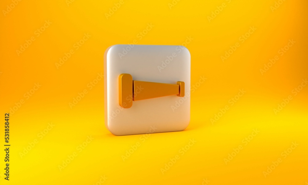 Gold Industry metallic pipe icon isolated on yellow background. Plumbing pipeline parts of different