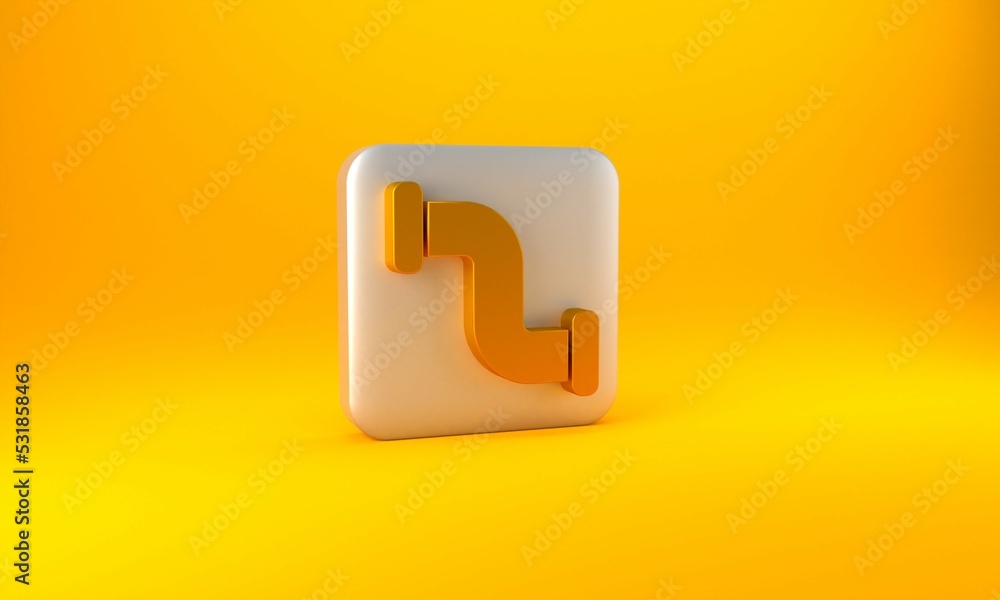 Gold Industry metallic pipe icon isolated on yellow background. Plumbing pipeline parts of different