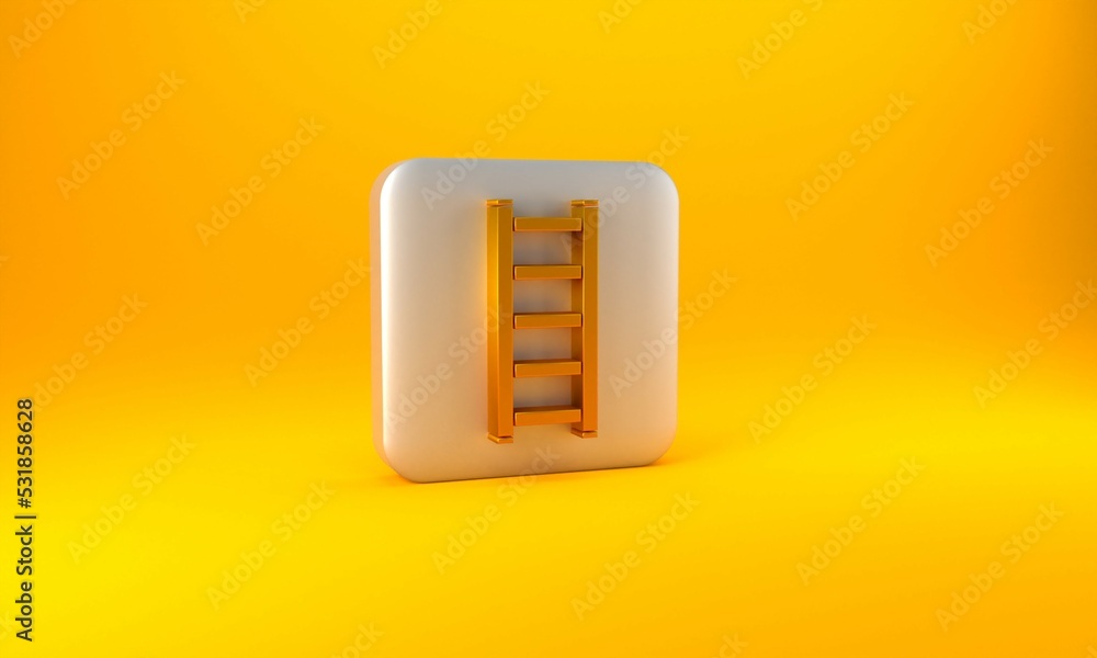 Gold Fire escape icon isolated on yellow background. Pompier ladder. Fireman scaling ladder with a p