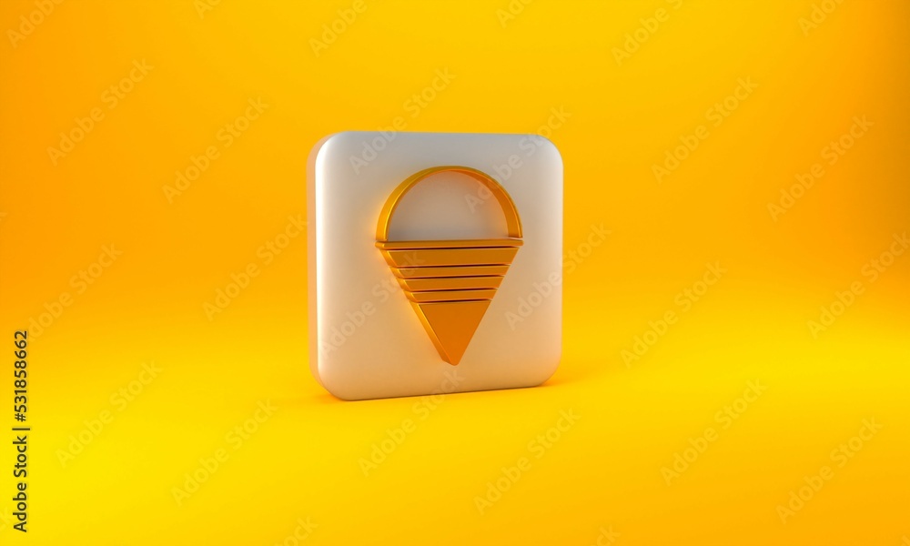 Gold Fire cone bucket icon isolated on yellow background. Metal cone bucket empty or with water for 