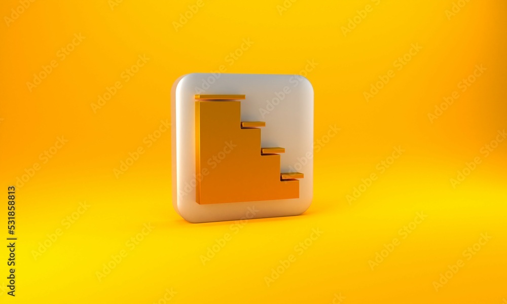 Gold Staircase icon isolated on yellow background. Silver square button. 3D render illustration