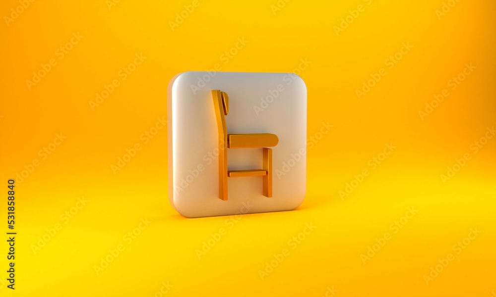 Gold Chair icon isolated on yellow background. Silver square button. 3D render illustration