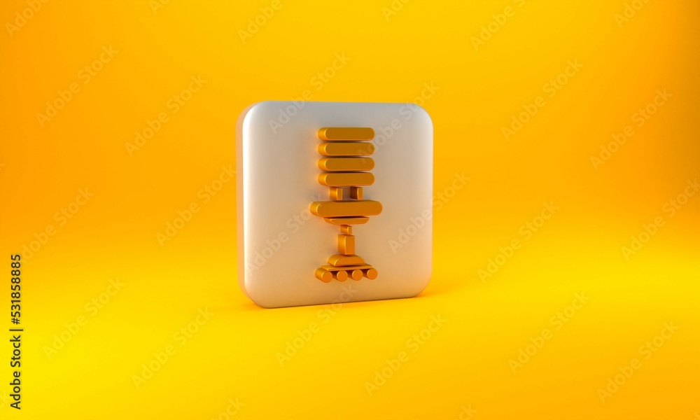 Gold Office chair icon isolated on yellow background. Silver square button. 3D render illustration