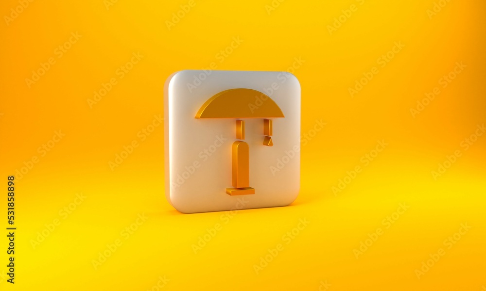 Gold Table lamp icon isolated on yellow background. Silver square button. 3D render illustration