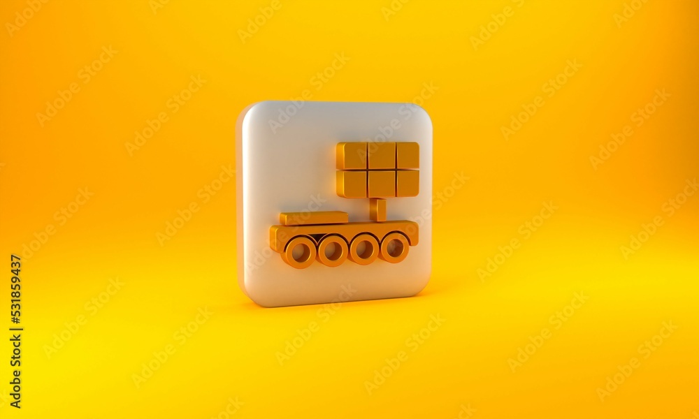 Gold Mars rover icon isolated on yellow background. Space rover. Moonwalker sign. Apparatus for stud