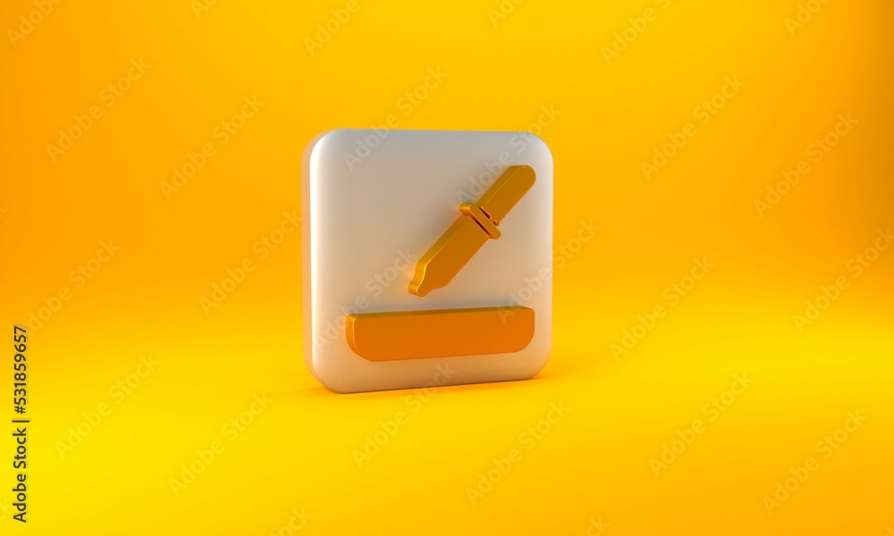 Gold Pipette icon isolated on yellow background. Element of medical, cosmetic, chemistry lab equipme