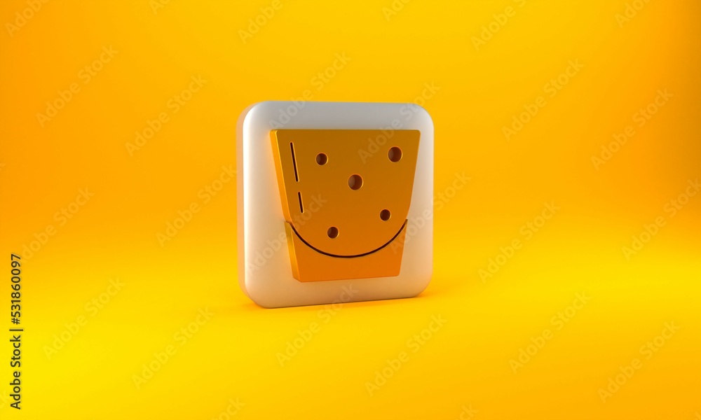 Gold Glass of rum icon isolated on yellow background. Silver square button. 3D render illustration