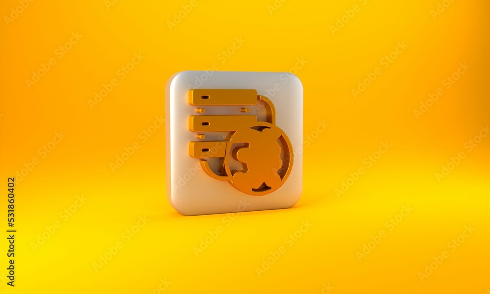 Gold Network cloud connection icon isolated on yellow background. Social technology. Cloud computing