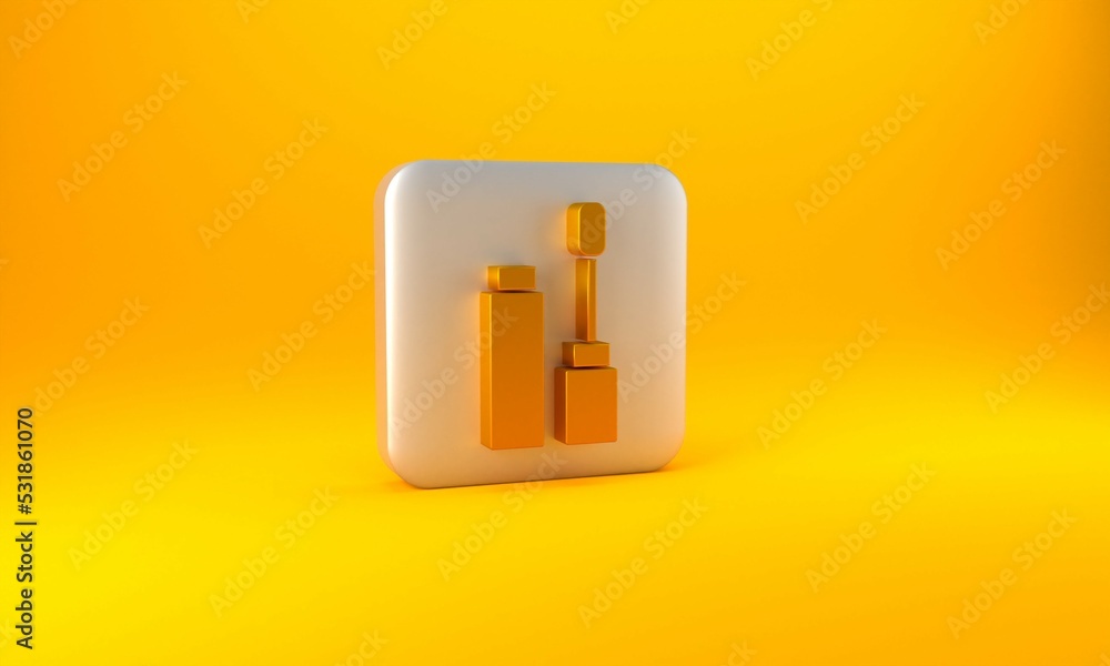 Gold Mascara brush icon isolated on yellow background. Silver square button. 3D render illustration