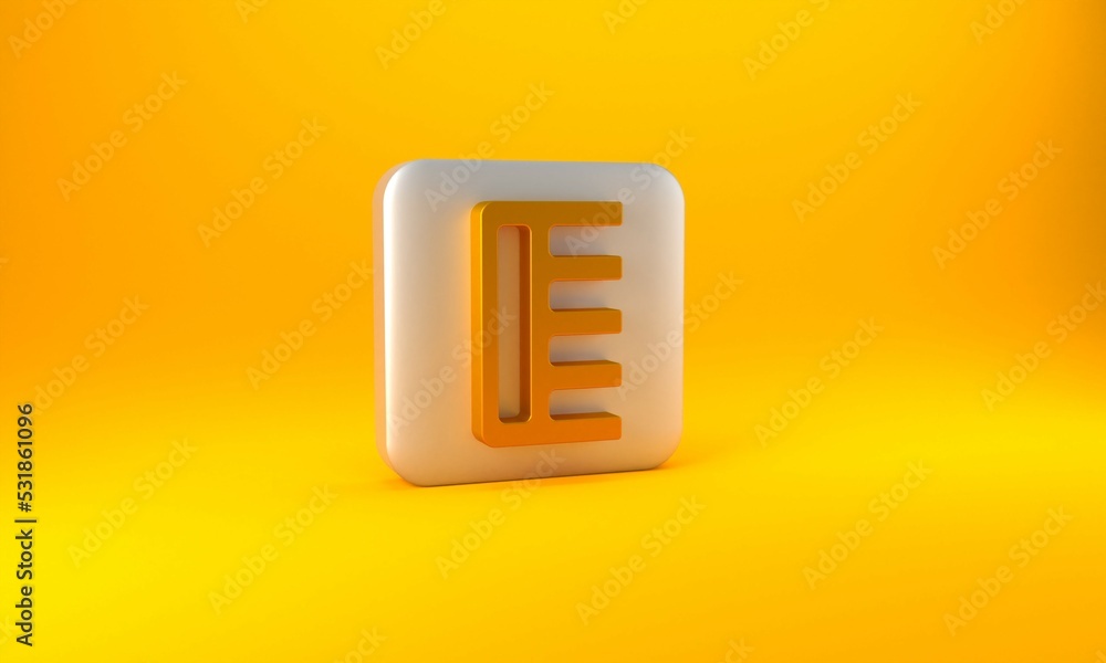 Gold Hairbrush icon isolated on yellow background. Comb hair sign. Barber symbol. Silver square butt