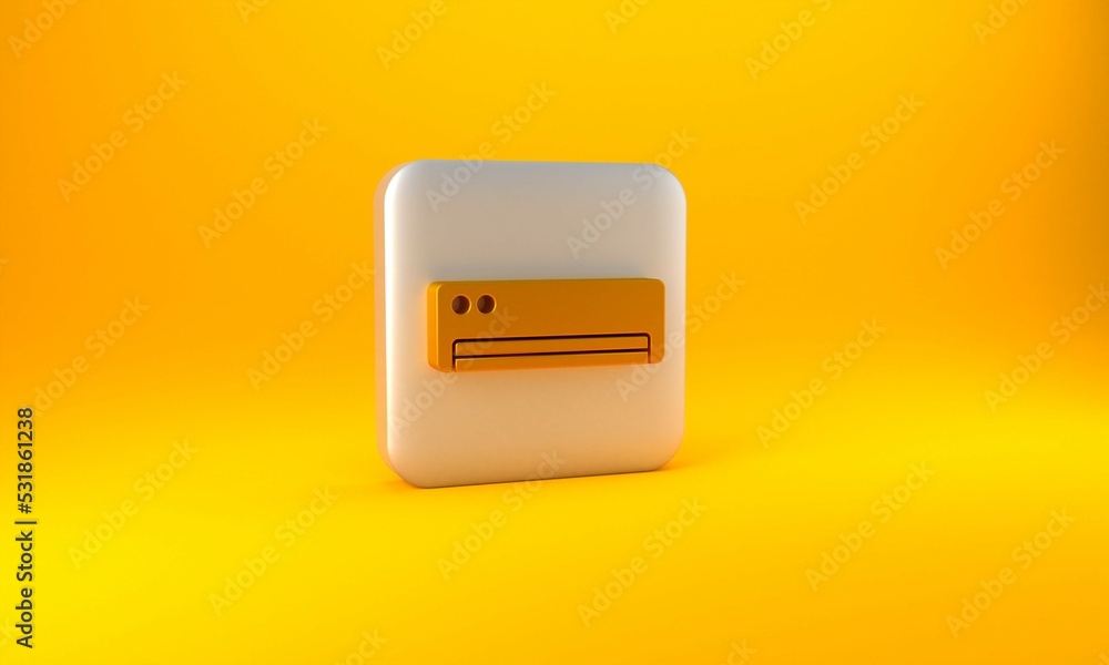 Gold Air conditioner icon isolated on yellow background. Split system air conditioning. Cool and col