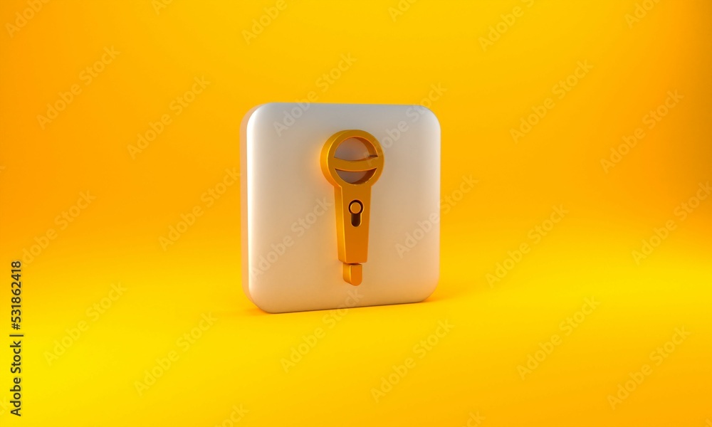 Gold Microphone icon isolated on yellow background. On air radio mic microphone. Speaker sign. Silve