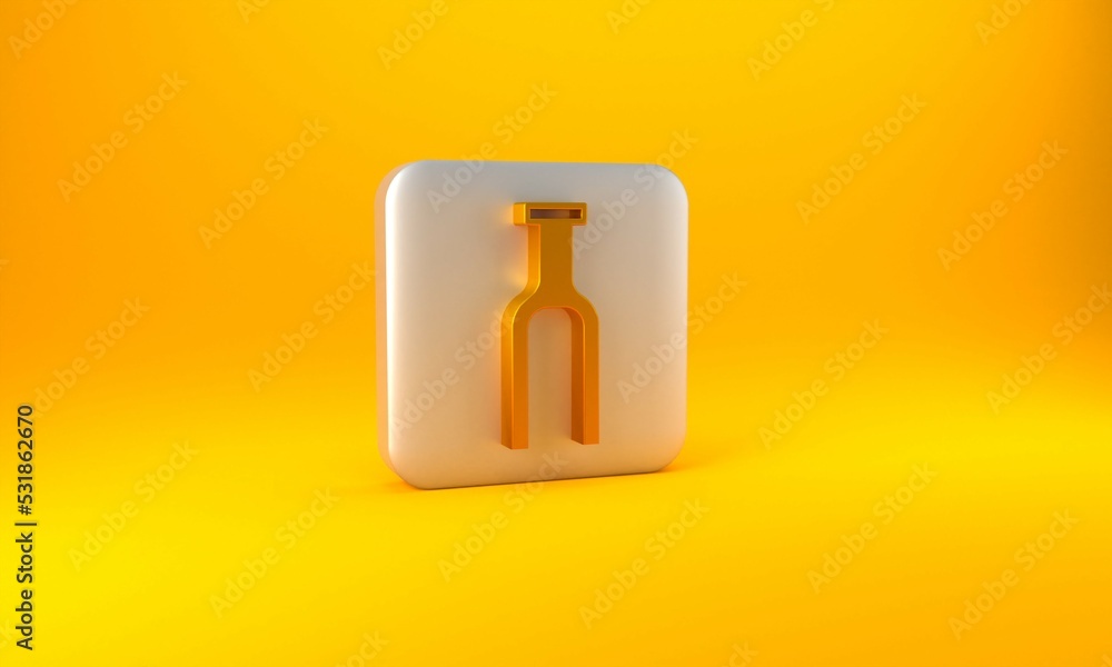 Gold Bicycle suspension fork icon isolated on yellow background. Sport transportation spare part ste