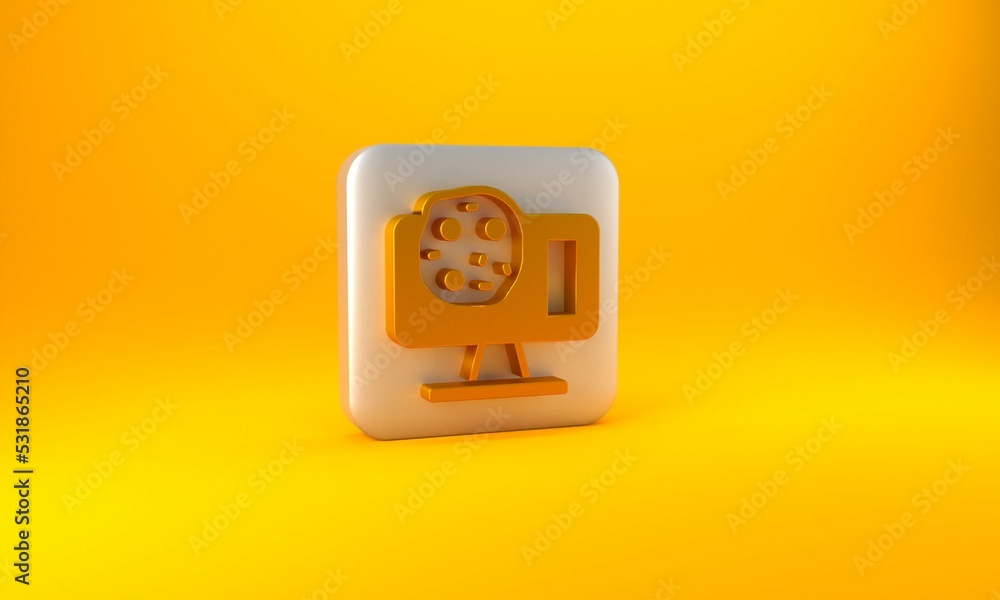 Gold Genetic engineering modification on laptop icon isolated on yellow background. DNA analysis, ge