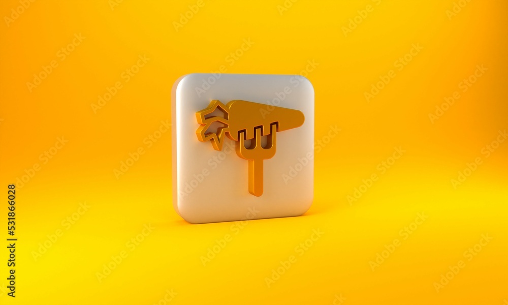 Gold Carrot icon isolated on yellow background. Silver square button. 3D render illustration