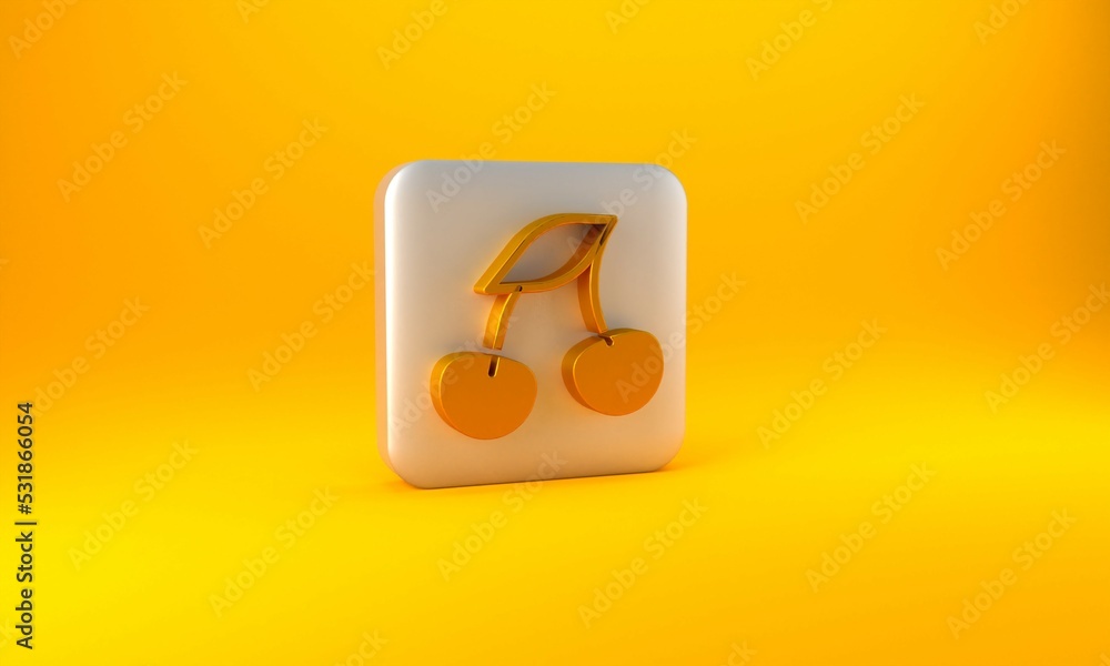 Gold Fresh summer berries icon isolated on yellow background. Berry fruit. Silver square button. 3D 