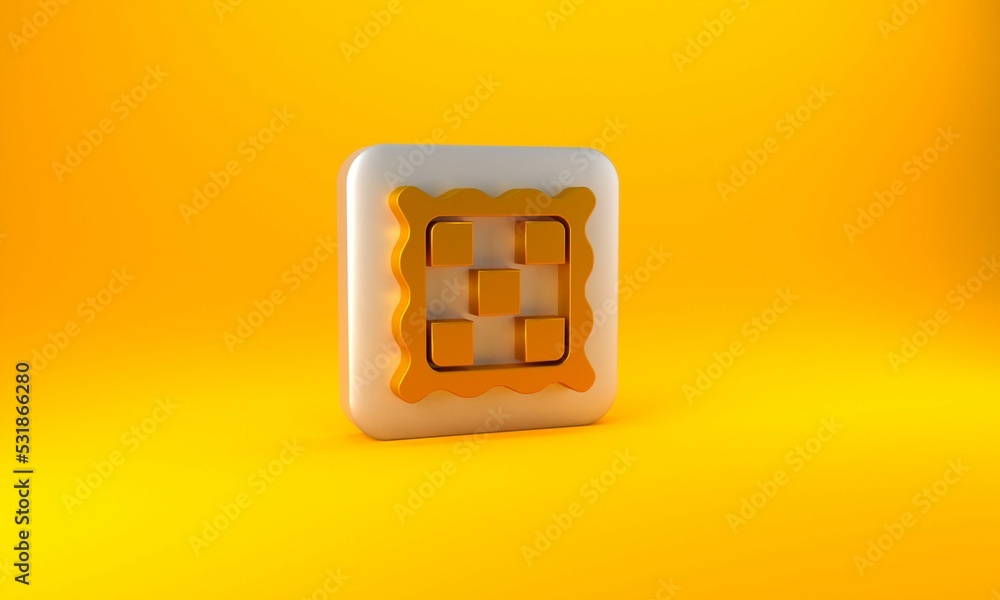 Gold Checkered napkin icon isolated on yellow background. Silver square button. 3D render illustrati