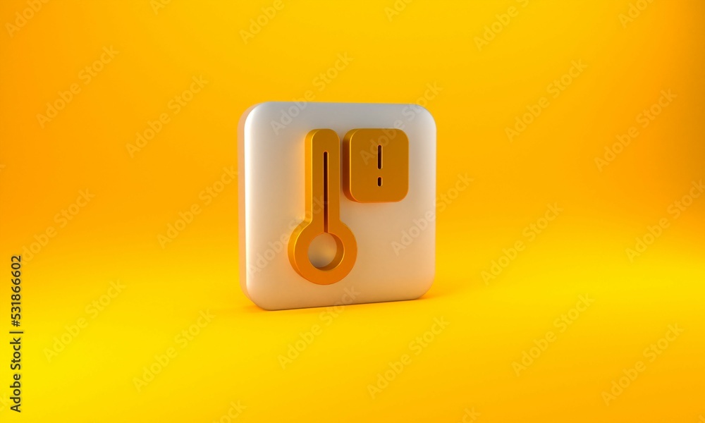 Gold Sauna thermometer icon isolated on yellow background. Sauna and bath equipment. Silver square b