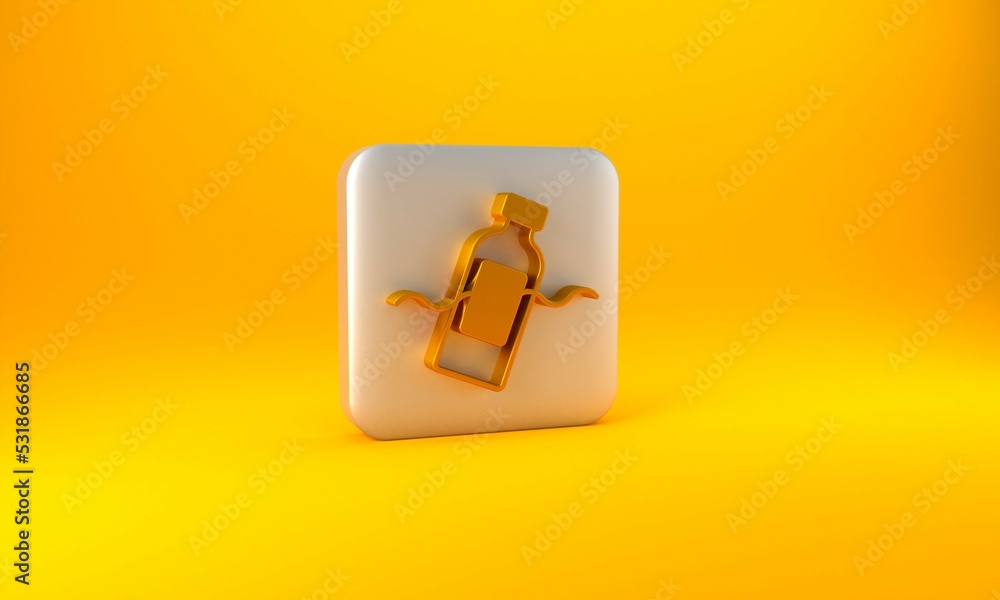 Gold The problem of pollution of the ocean icon isolated on yellow background. The garbage, plastic,