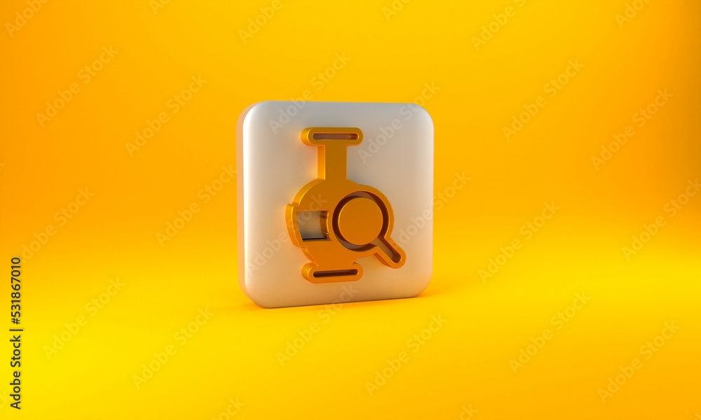 Gold Ancient amphorae icon isolated on yellow background. Silver square button. 3D render illustrati