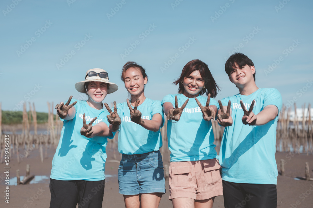 Friendship of people during mangrove planting