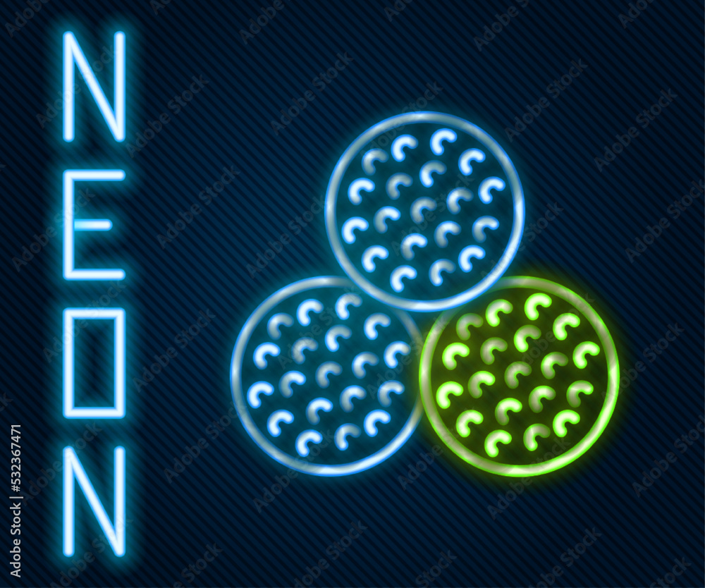 Glowing neon line Golf ball icon isolated on black background. Colorful outline concept. Vector