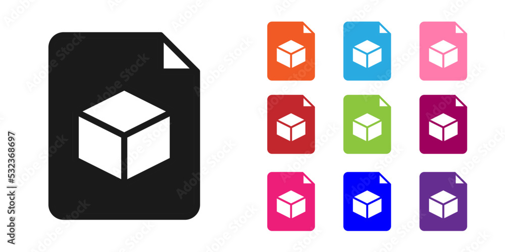 Black Isometric cube file icon isolated on white background. Geometric cubes solid icon. 3D square s